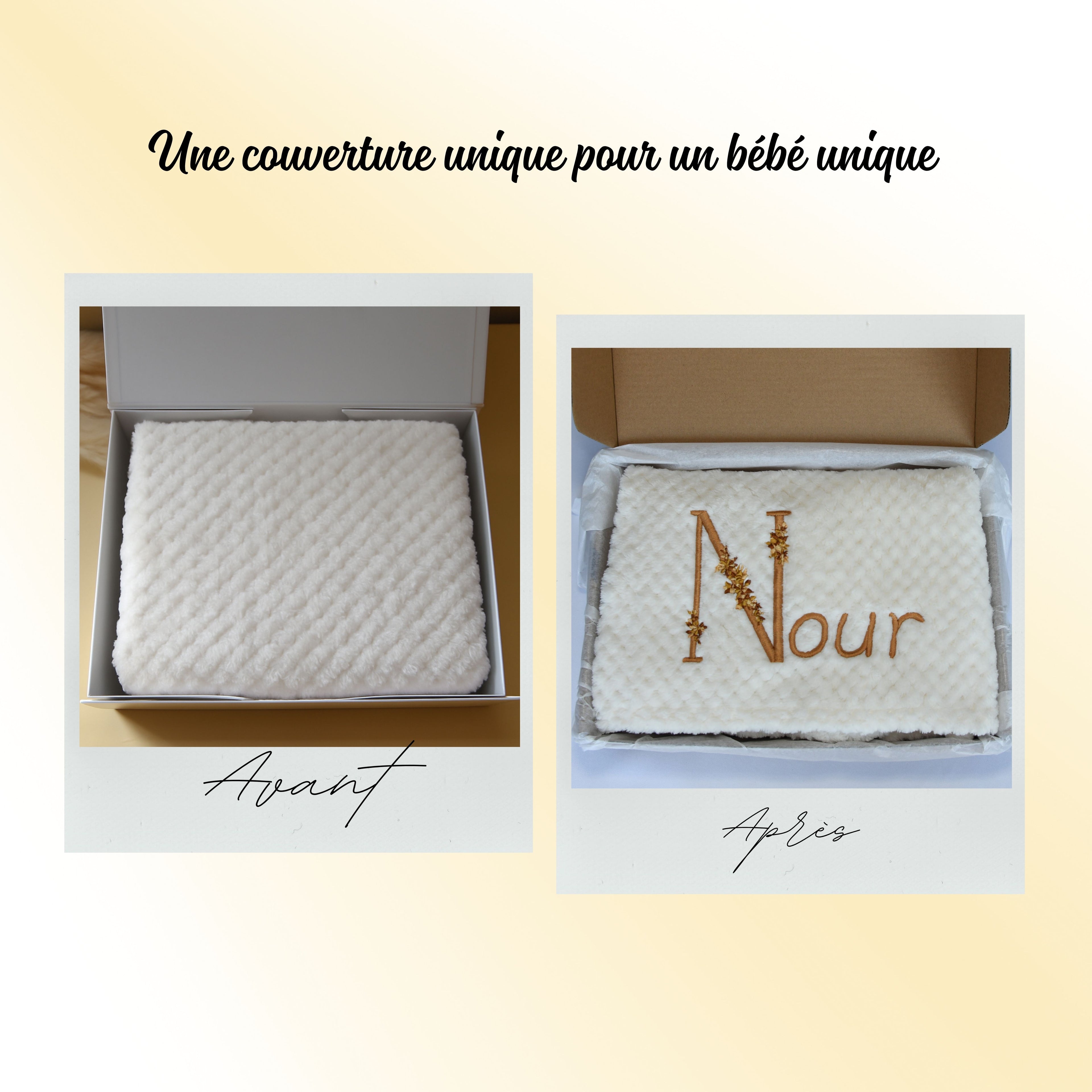 Couverture bébé personnalisée initiale prénom fleur 3 couleurs