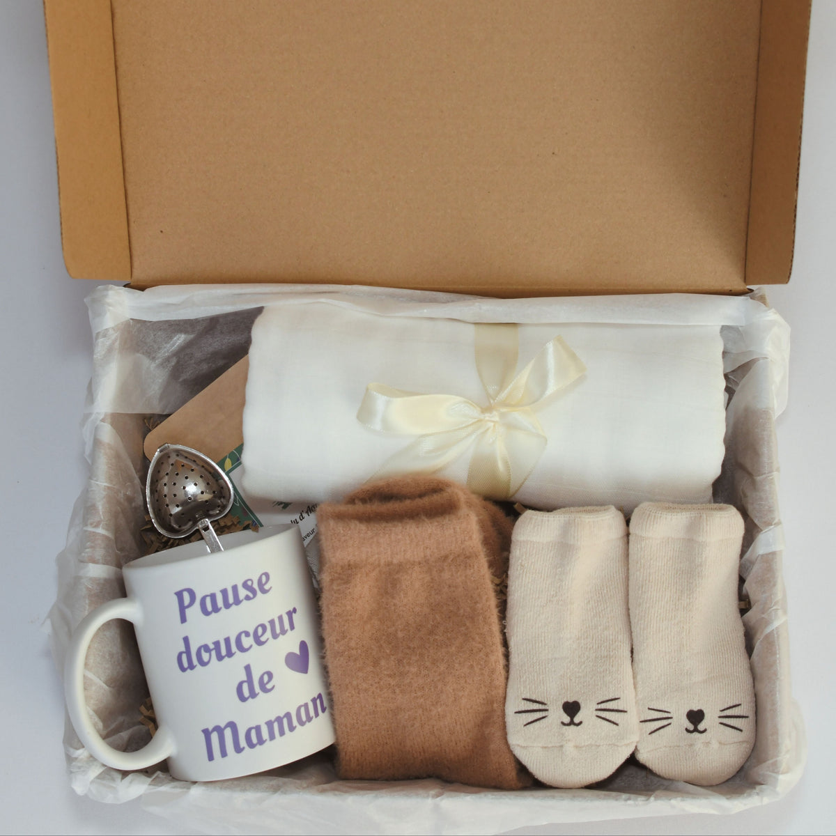 Coffret Cadeau Maman & Bébé Personnalisé lange brodé prénom bébé