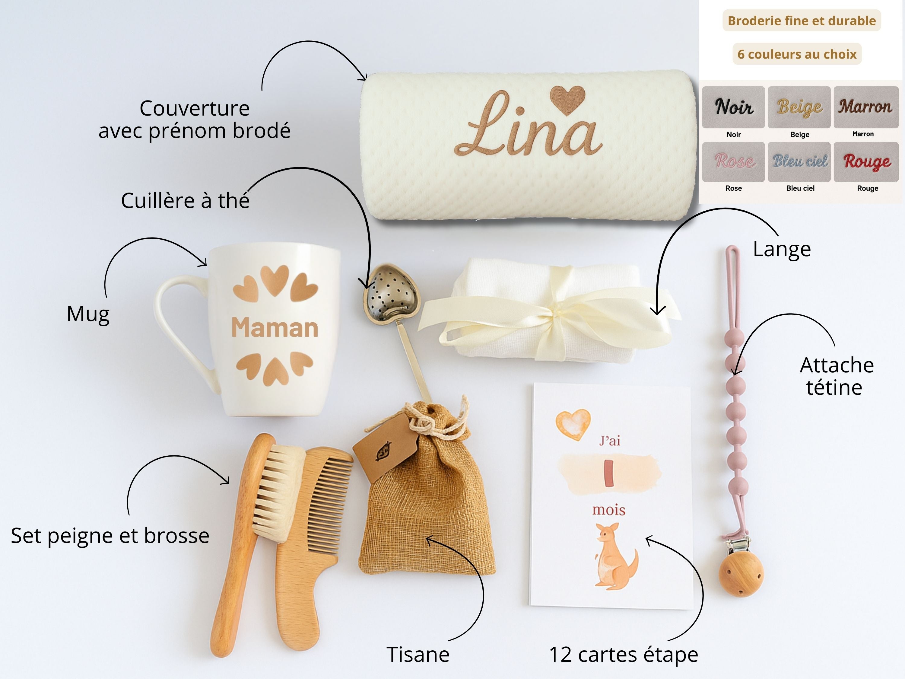 Coffret «Premiers Instants»  Couverture avec prénom brodé