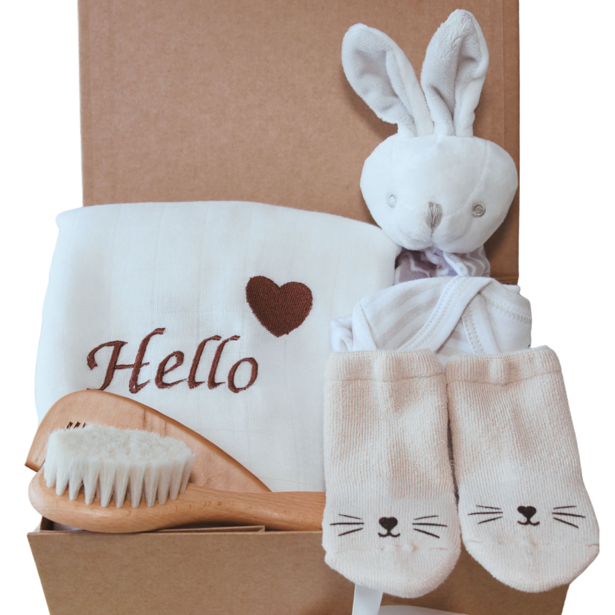 Coffret Naissance Doudou, lange brodé, body & accessoires