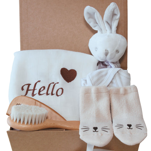 Coffret Naissance Doudou, lange brodé, body & accessoires