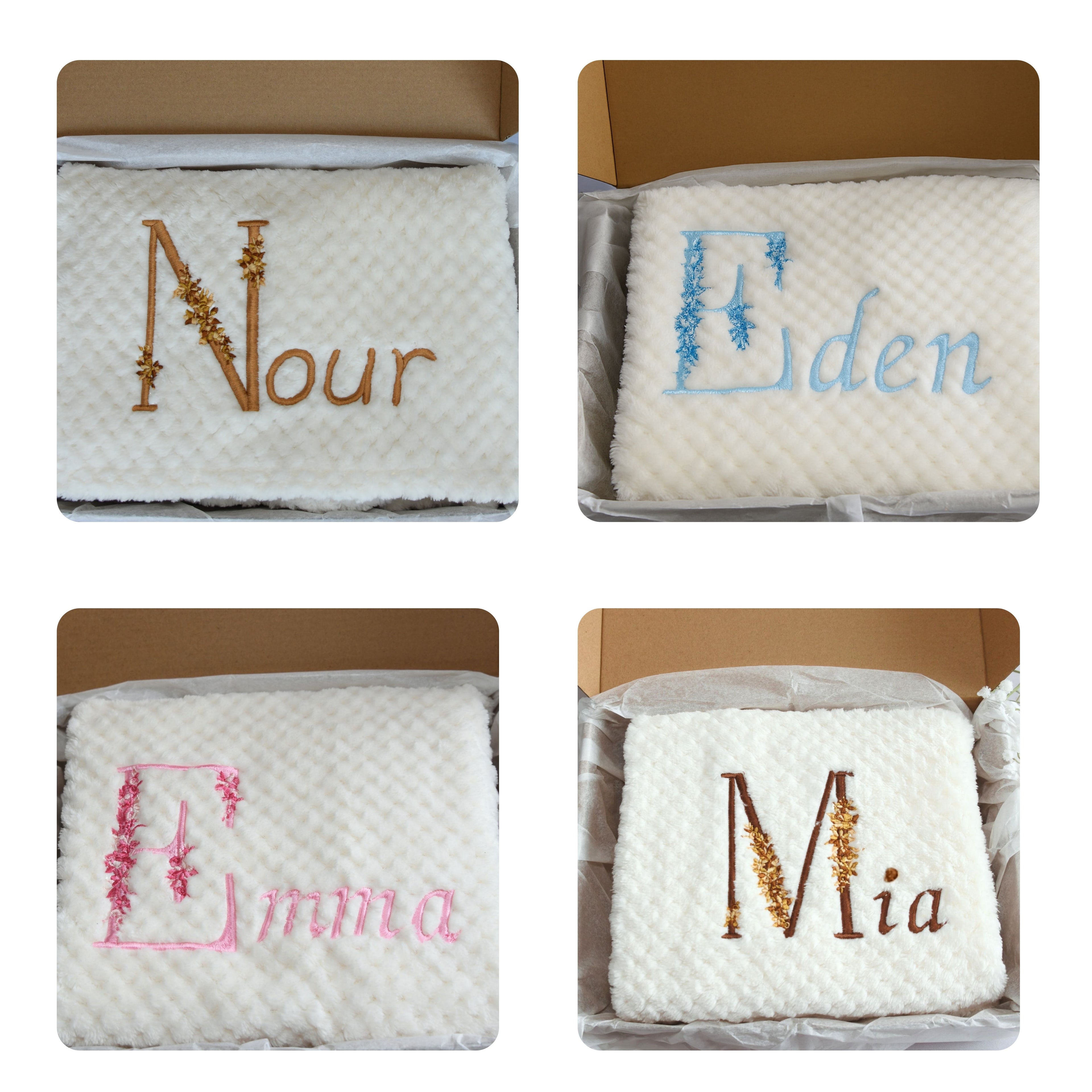 Couverture bébé personnalisée initiale prénom fleur 3 couleurs