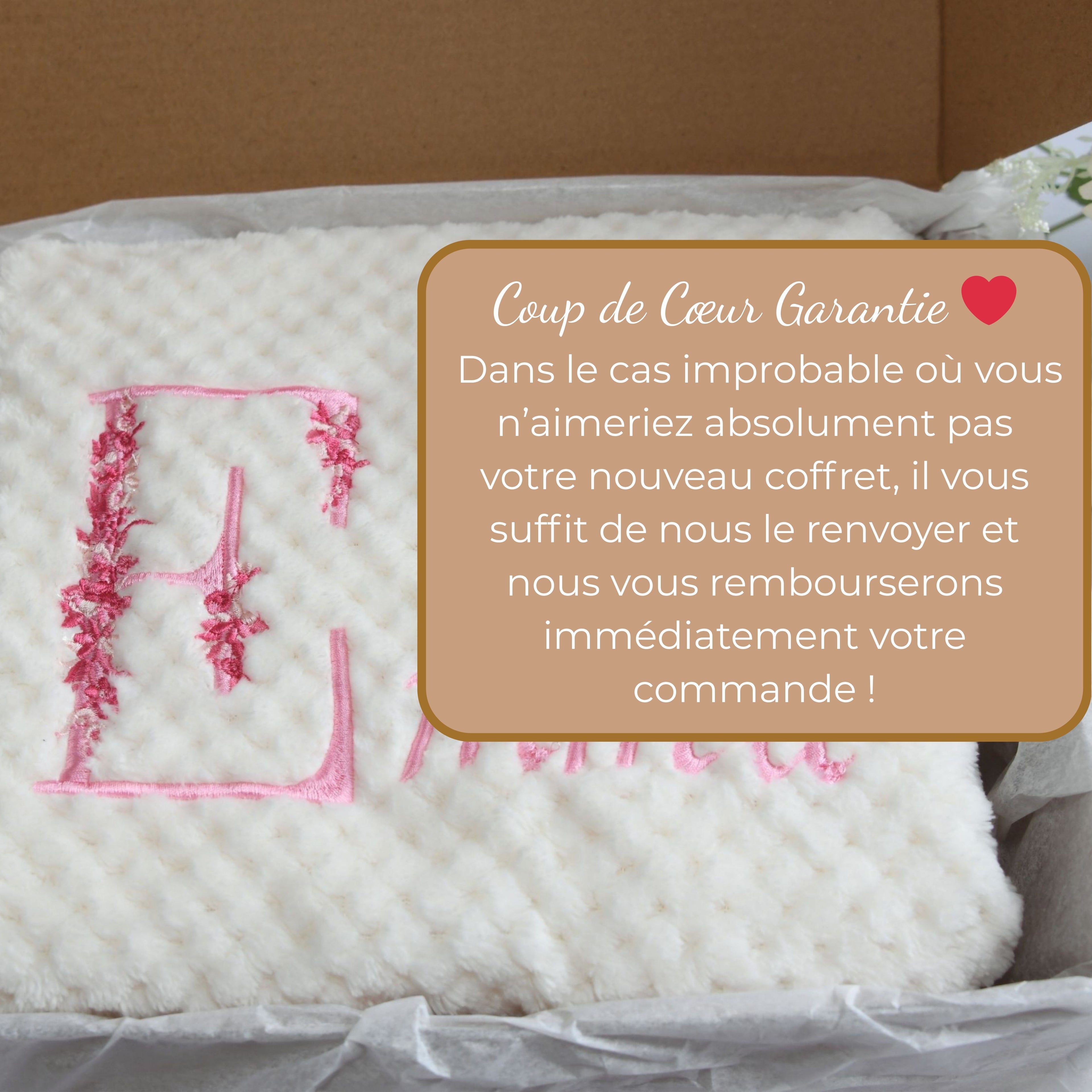 Couverture bébé personnalisée initiale prénom fleur 3 couleurs