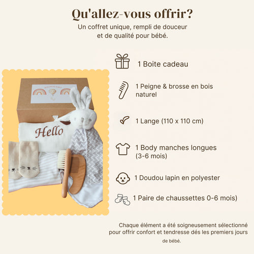 Coffret Naissance Doudou, lange brodé, body & accessoires