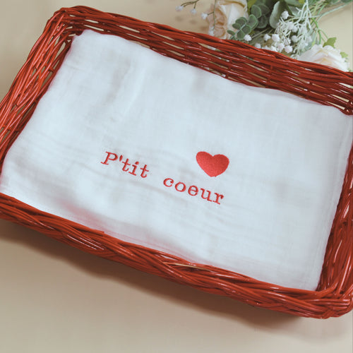 Couverture bébé - Lange bébé brodé avec coeur - Cadeau naissance